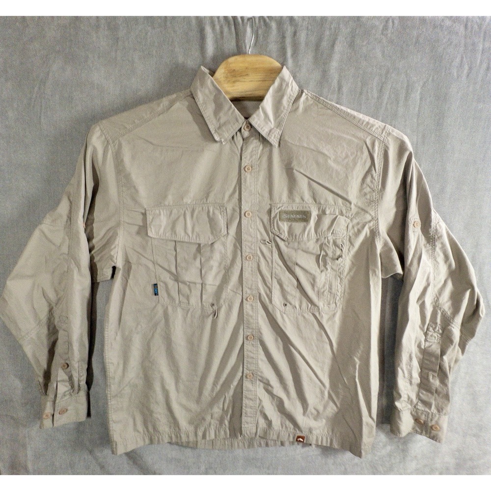 Simms Fly Fishing Khaki Guide Button Up Shirt Mens L Gorpcore Outdoors Boating